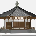 Traditional Pavilion With Black Roof Ornate Finial Wooden Structure And Stone Steps