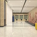 Modern Front Desk Reception Area With Stylish Desk And Artistic Background Wall Decor