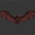Realistic Red Bat Creature 3D Character With Spread Wings And Gray Background 3d model