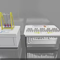 White Lab Benches With Yellow Framed Device Colored Test Tubes Neatly Arranged Holes Transparent Pipes