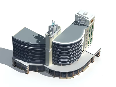 Modern Curved Office Building With Multi Storey Facade And Tower Structure 3d model