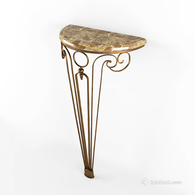 Elegant Console Table With Marble Top And Metal Scroll Base 3d model 