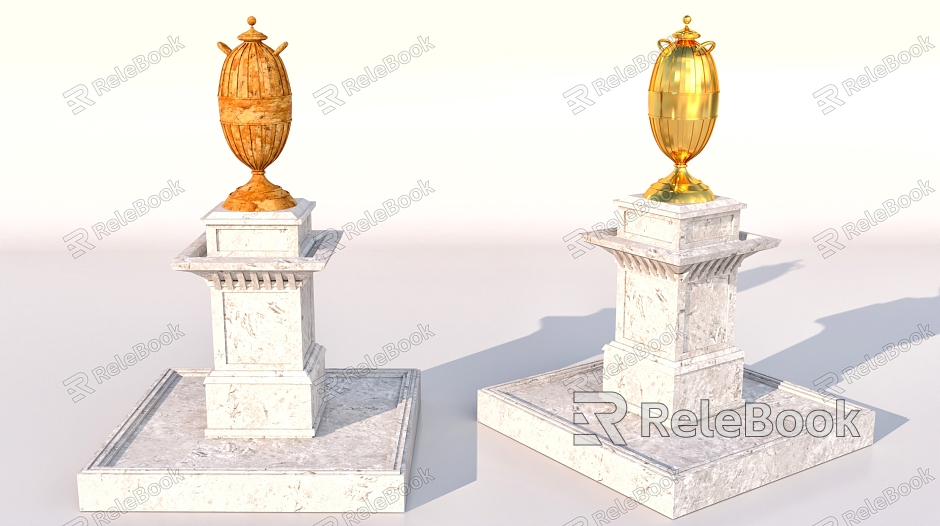 Antique Golden Urn Park Decoration Scene Decoration model