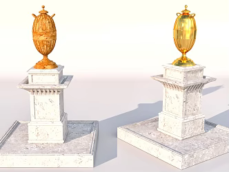 Antique Golden Urn Park Decoration Scene Decoration 3d model