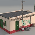 CONACO Gas Station With Cream And Red Exterior Black Roof Green Doors And Fuel Pump