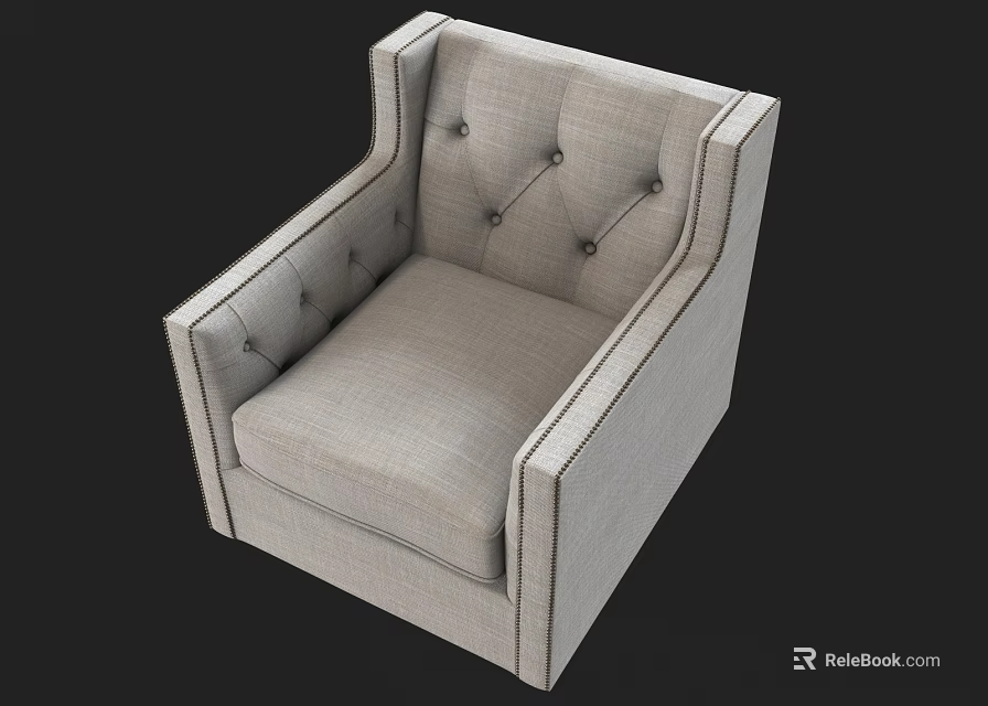 Light Gray Tufted Single Sofa With Square Armrests And Fabric Upholstery 3d model