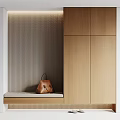 Minimalist Foyer Hallway With Wooden Cabinets And Cushioned Bench