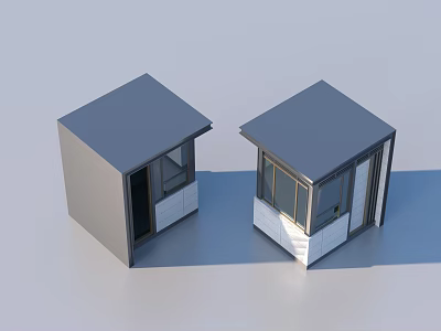Modern Small Buildings With Gray Roofs White Walls Windows And Doors 3d model