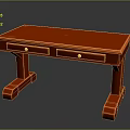 Red Wooden Desk Furniture With Two Drawers And Golden Handles Classic Design For Home Office