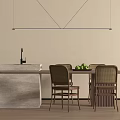 Modern Dining Table With Woven Backrest Chairs Green Apples And Long Pendant Light