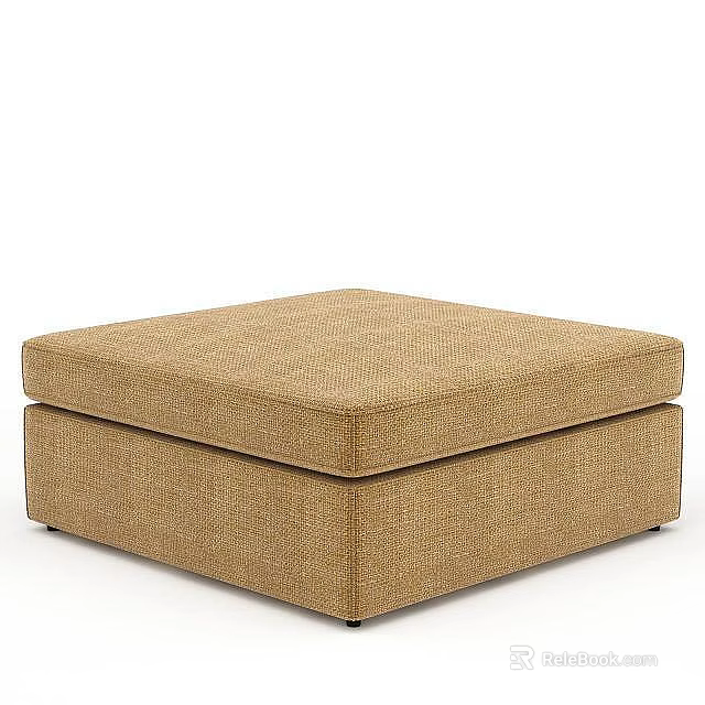 Brown Upholstered Square Stool with Textured Fabric and Modern Simple Design 3d model