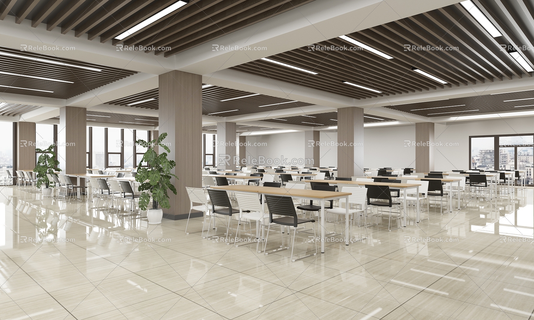 modern staff school hospital factory enterprise canteen restaurant dining area 3d model