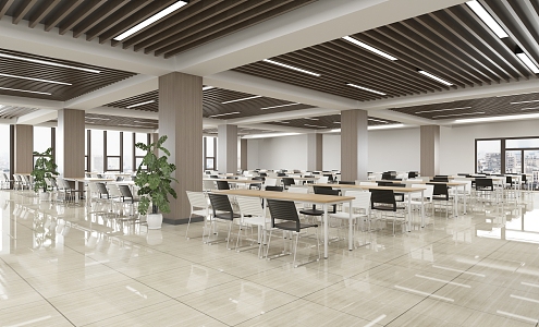 modern staff school hospital factory enterprise canteen restaurant dining area 3d model