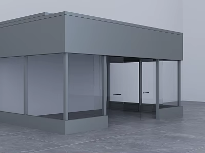 Modern Gray Commercial Building Structure with Large Glass Windows and Front Entrance 3d model