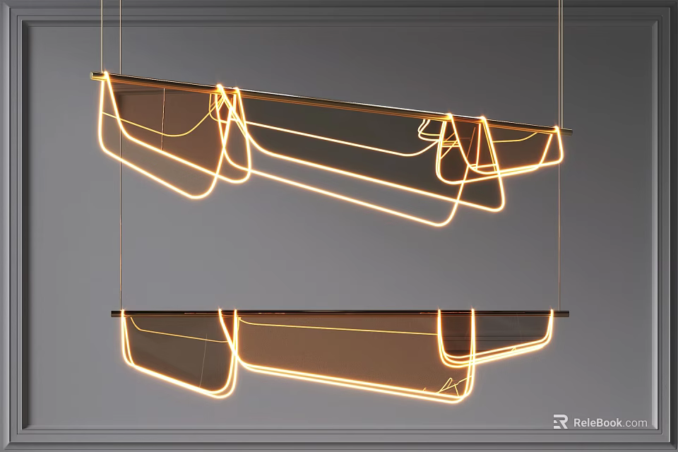 Modern Artistic Pendant Light Featuring Curved Illuminated Lines And Double Suspended Layers 3d model 
