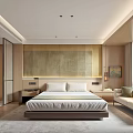 Modern Hotel Guest Room With Comfortable Bed Wooden Accent Wall And Sofa Seating
