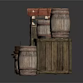 Vintage Household Items Including Wooden Barrels Boxes Old Suitcase Small Table And Photo Frame