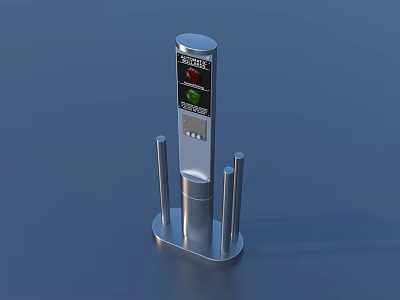Modern Silver Metal Cylindrical Device With Display Screen And Support Pillars 3d model