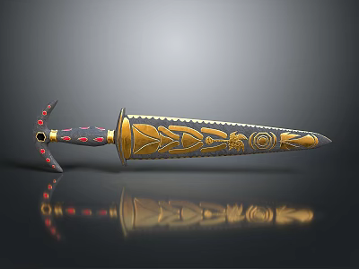 3D Rendered Mythical Sword With Ornate Golden Blade And Purple Red Hilt Accents 3d model