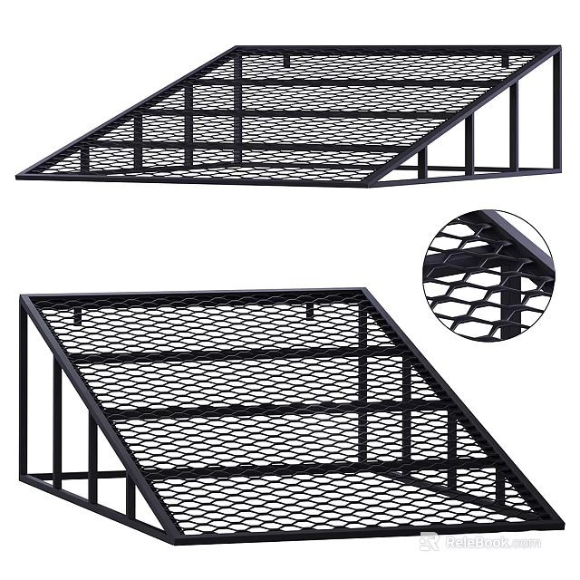 Black Metal Mesh Ramp With Sturdy Frame Double Structure And Detail Design 3d model 