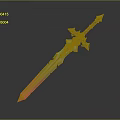 Fantasy Sword with Blue Pink Gradient Blade Black Hilt and Golden Accents