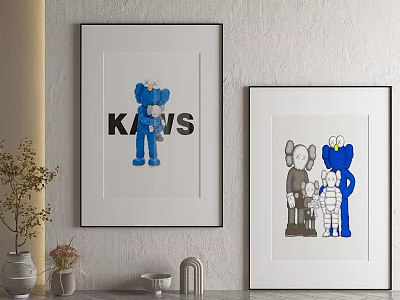 Abstract Painting Featuring KAWS Cartoon Figures In Blue And Gray Colors For Wall Decor 3d model