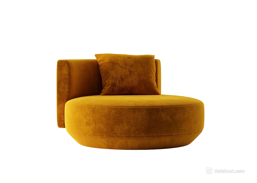 Modern Round Orange Velvet Single Sofa With Soft Decorative Pillow 3d model