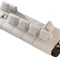 Comfortable Modern Beige Multi Person Sofa With Plush Cushions And Side Table 3d model