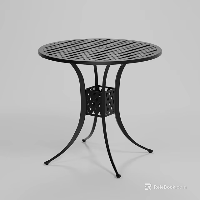 Black Round Metal Coffee Table With Grid Patterned Top And Hollow Base 3d model 