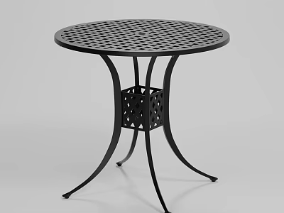 Black Round Metal Coffee Table With Grid Patterned Top And Hollow Base 3d model
