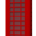 Classic Red Public Telephone Booth With Glass Panels And Yellow Button