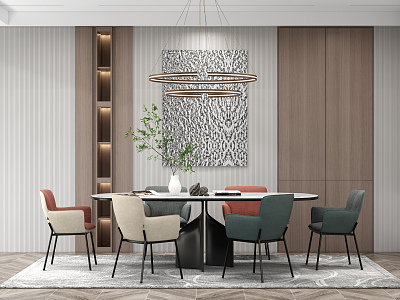 Modern Dining Table and Chair Combination Home Dining Table and Chair Chandelier Wall Decoration 3d model