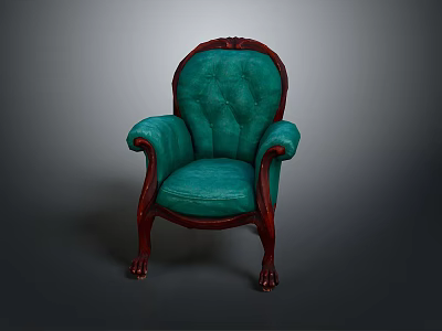 Teal Upholstered Chair with Wooden Legs Arms and Elegant Classic Design 3d model