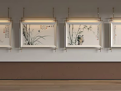 Traditional Chinese Style Plant Paintings Displayed On Wall 3d model