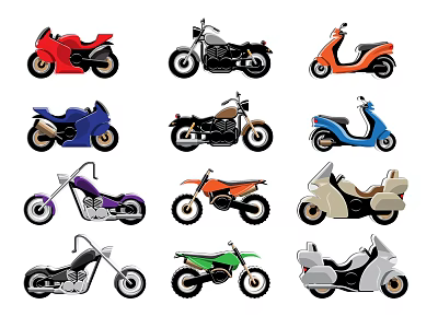 Assorted Colorful Motorcycles Collection Featuring Different Styles And Bright Hues 3d model