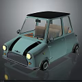 Light Blue Vintage Compact Car With Black Stripes And Dark Roof