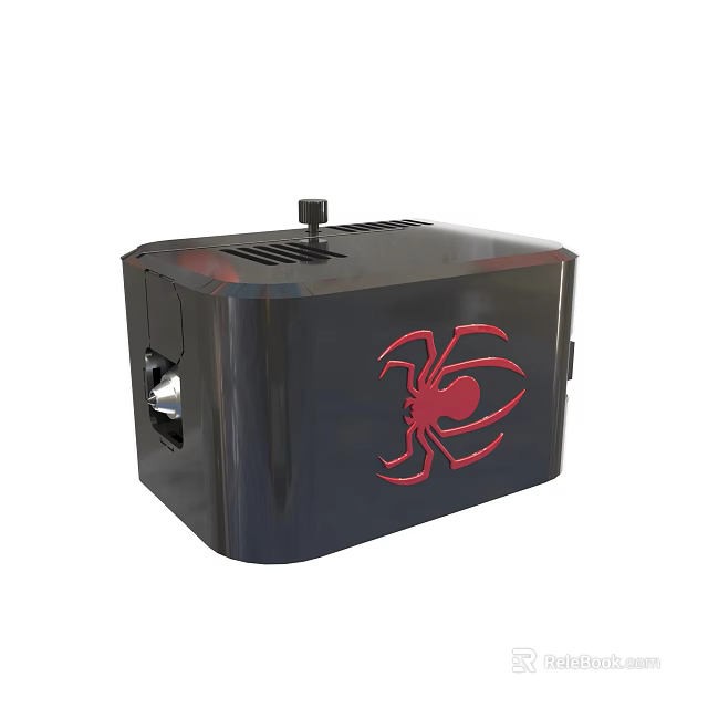 Black Electronic Device With Red Spider Design And Control Knob 3d model 
