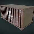 Vintage Rusty Shipping Container With Weathered Red Exterior And Metal Bars