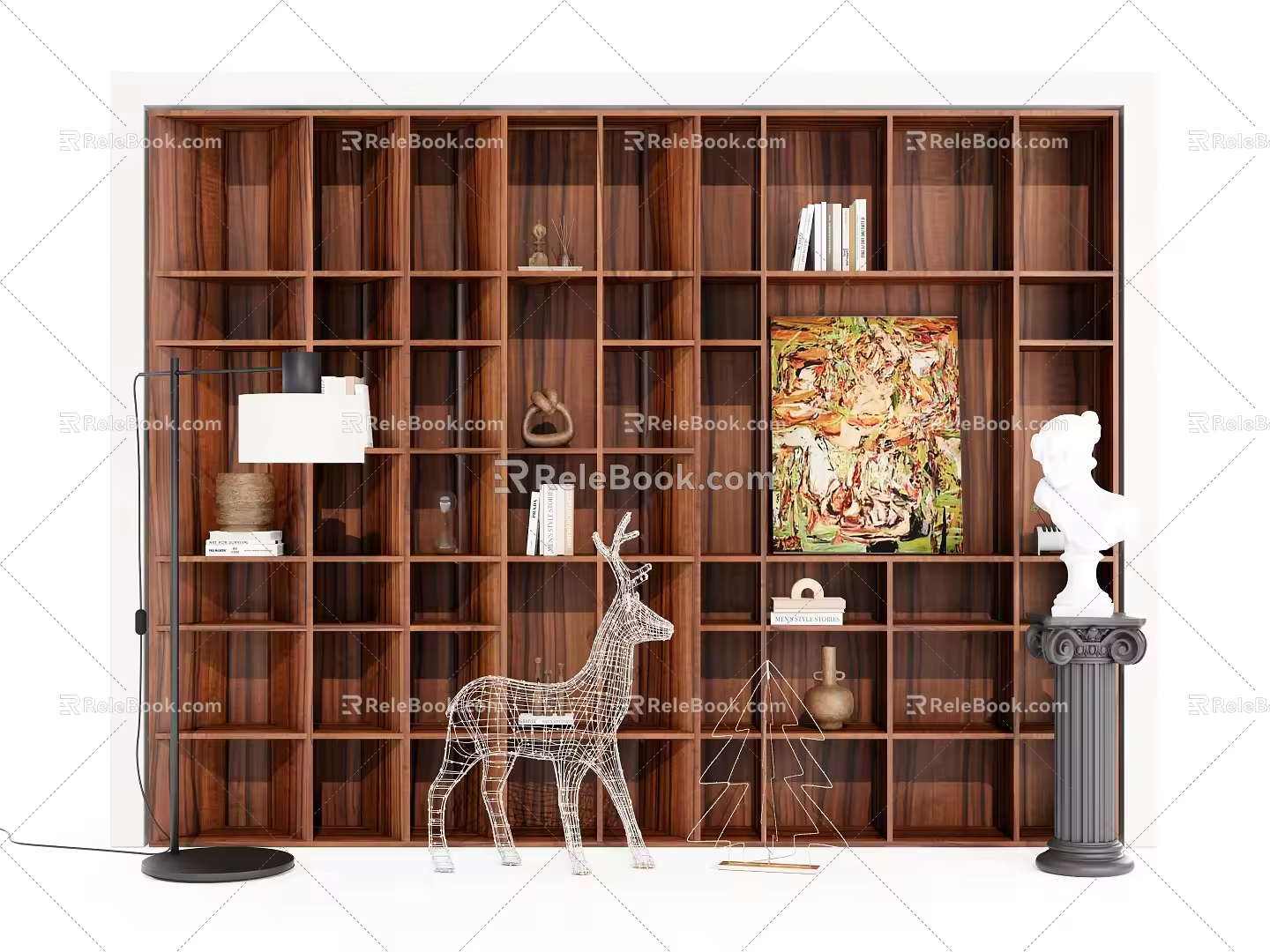 Solid Wood Open-grid Bookcase 3d model