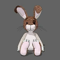 Stuffed Rabbit Doll With Brown White Fur Long Ears Black Eyes And Pink Foot Pads