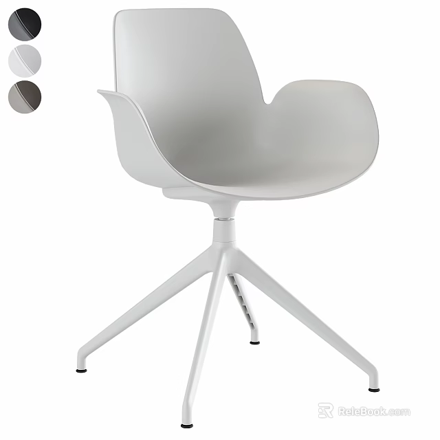 Modern White Table and Chair Set With Curved Backrest and Metal Five Claw Base 3d model 