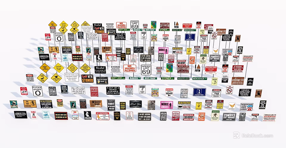 Various Traffic Signs Collection With Different Colors Shapes And Road Safety Symbols 3d model 