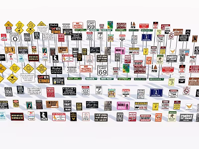 Various Traffic Signs Collection With Different Colors Shapes And Road Safety Symbols 3d model