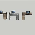 Modern Wooden Office Desk With Computer Monitor Keyboard Mouse And Drawers