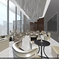 Modern Sales Office Interior With Spacious Layout Large Windows And City Skyline View 3d model