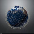 Blue Earth Globe Surrounded by Golden Wire Mesh Network Structure 3d model