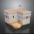 Crenellated Castle Architecture With Stone Walls Red Flag And Corner Tower Entrance
