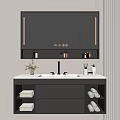 Modern Bathroom Vanity With LED Mirror Double Sink Cabinet And Open Shelves