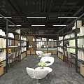 Contemporary Interior Space Featuring Metal Shelving Cardboard Boxes Yellow Chairs Black Ceiling And Linear Lights