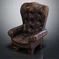 Vintage Dark Brown Leather Tufted Wingback Single Sofa with Detailed Stitching